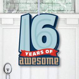 Boy 16th Birthday Hanging Sweet Sixteen Outdoor Front Door Decor 1 Pc Sign Blue