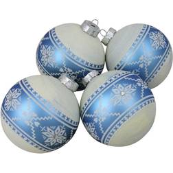 Northlight 4" Blue Nordic Fair Isle Glass Ball Christmas Tree Ornament