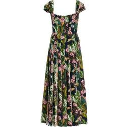 Oscar de la Renta Mixed Botanical Cady Inset Dress