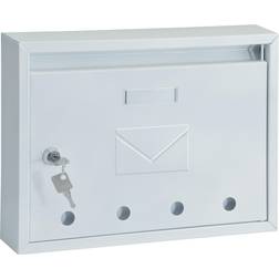 Rottner Briefkasten Imola weiß-Zylinderschloss-Sichtfenster-Wandbriefkasten-Stahl-Sichtfenster-Namensschild-Montagematerial