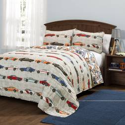 Lush Decor 3pc Full/Queen Kids' Race Cars Reversible Quilt Set Blue &