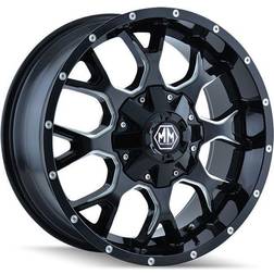 Mayhem Warrior 8015, 20x10 Wheel with 5x5 and 5x5.5 Bolt Pattern Black/Milled Spokes