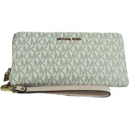 Michael Kors Jet Set Travel Large ivory Signature pink Continental Wallet