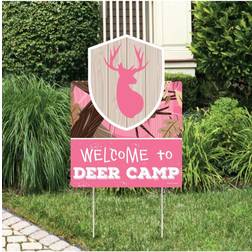 Pink Gone Hunting Party Decorations Deer Hunting Girl Camo Welcome Yard Sign Pink