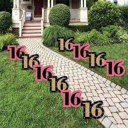 Chic 16th Birthday Pink Black Gold Lawn Decor Outdoor Party Yard Decor 10 Pc Pink