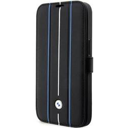 BMW Etui BMBKP14X22RVSK iPhone 14 Pro Max 6,7" czarny/black bookcase Leather Stamp Blue Lines, Smartphone Hülle