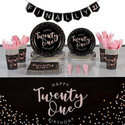 21st Birthday Party Supplies, Plates, Napkins, Tablecloth, Cups, Cutlery, Finally 21 Banner 24 Guests, 170 Pieces
