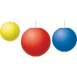 Red, Yellow & Blue Paper Lanterns, 3 Per Set, 3 Sets