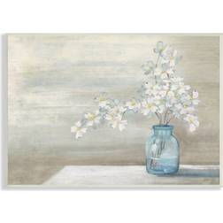 Stupell Industries Classic Dogwood White Florals Blue Jar Country Flowers Plaque Wall Decor 13x15"