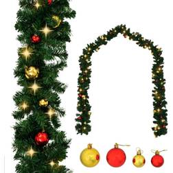 vidaXL Christmas Garland with Baubles and LED Lights Green 65.6 PVC