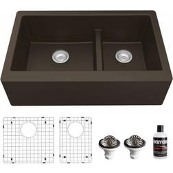 Karran Farmhouse/Apron-Front Quartz Double Bowl Kitchen Sink Kit