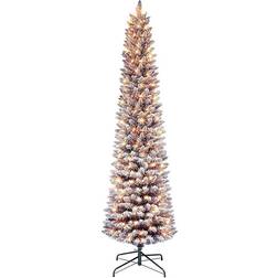 Puleo International 7.5' Flocked Pencil Incandescent Christmas Tree