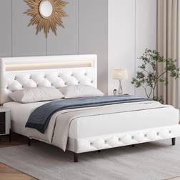 Keyluv Modern Upholstered Platform with LED Headboard