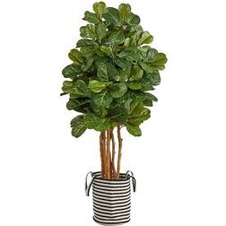 Nearly Natural Faux Trees Green Leaf Fig Potted Artificial Plant