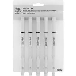 Winsor & Newton 0290102​ Fineliner, Pigment für exakte Linien und Outlines, hohe Qualität, Pigmenttinte, dokumentenecht, lichtbeständig Linenbreite, 0,1 mm im Set 5 Stück