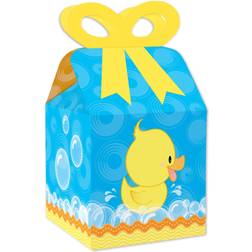 Big Dot of Happiness Ducky Duck Square Favor Gift Boxes Baby Shower or Birthday Party Bow Boxes Set of 12