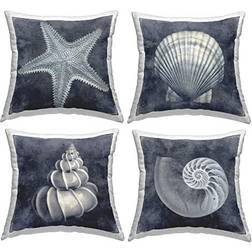 Stupell Industries Nautical Distressed Seashells and Starfish Blue Kelly 4 Wall Decor