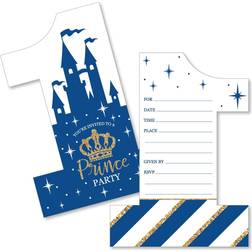 1st Birthday Royal Prince Charming Shaped Fill-in Invites with Envelopes 12 Ct Blue