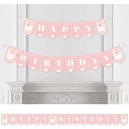 Swan Soiree White Swan Bunting Banner Party Decorations Happy Birthday Pink