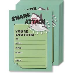 Shark Attack Invitation Cards 24 Fill-in Invites with Envelopes for Kids Birthday Bash and Theme Party 5 x 7 inches Postcard Style