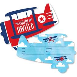 Taking Flight Airplane Shaped Fill-In Invitations with Envelopes 12 Ct Blue