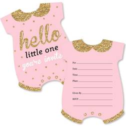 Hello Little One Pink and Gold Shaped Fill-in Invitations with Envelopes 12 Ct Pink