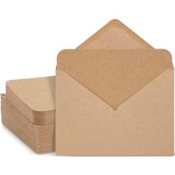 48 Pack Blank Brown Cards with Envelopes 5x7 Postcards for Wedding Invitations Open When Letters Rounded Corners A7