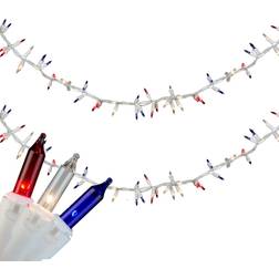 Northlight 105-Count Red, Clear and Blue Patriotic Mini Garland, 5.6' White Wire