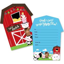 Farm Animals Shaped Fill-in Invitations with Envelopes 12 Ct Red