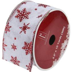 Northlight Seasonal 12pk. Red Snowflakes Burlap Wired Ribbon White