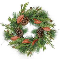 Northlight 26" Mixed Pine with Red Leaves Pine Wreath Decoration