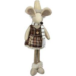 Northlight 21" Brown Standing Girl Mouse Plaid Dress Christmas Tabletop Figurine