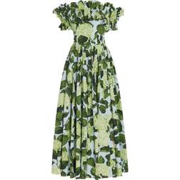 Oscar de la Renta Ruffle Detail Hydrangea Maxi Dress - Blue/Green