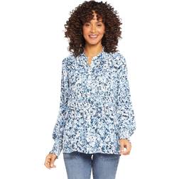 NYDJ Pleated Peasant Blouse Blue Canyon