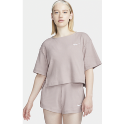 Nike Sportswear Women's Ribbed Jersey Short-Sleeve Top - Diffused Taupe/White