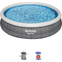 Bestway Fast Set 12'x30" Round Inflatable Outdoor Above Ground Swimming Pool Set 29.72 Grey