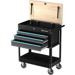 DURATECH 30-1/2 Inch 3-Drawer Rolling Tool Cart, Heavy Duty Utility Industrial Service Cart Storage Organizer w/ Casters & Locking System in Black Black