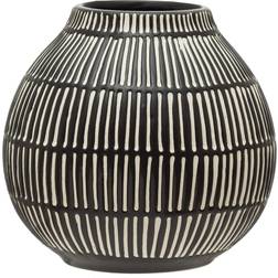 Bloomingville 6" Black & White Debossed Stoneware Vase