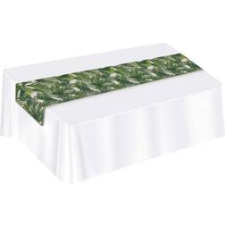 Beistle 12.5 x 14.25 Grass Green and White Rectangular Palm Leaf Fabric Table Runner