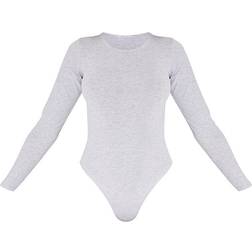 PrettyLittleThing Basic Cotton Blend Crew Neck Bodysuit - Grey