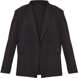 PrettyLittleThing Woven Double Pocket Detail Double Breasted Blazer - Black