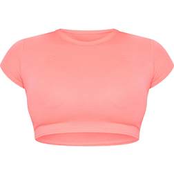 PrettyLittleThing Basic Short Sleeve Crop T-shirt - Neon Pink