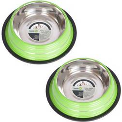 Iconic Pet Color Splash Stripe Non-Skid Stainless Steel Bowls Dog or Cat, 2-Bowls