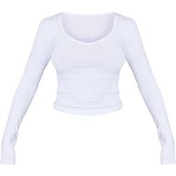 PrettyLittleThing Basic Blend Longline Long Sleeve Top - White