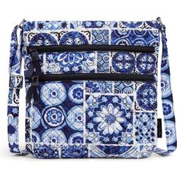 Vera Bradley Damen Hipster-Geldbörse 3 Reißverschlüssen Umhängetasche, Island Tile Blue – recycelte Baumwolle