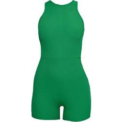 PrettyLittleThing Ribbed Racer Neck Unitard - Green