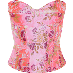 PrettyLittleThing Floral Jacquard Satin Corset - Pink