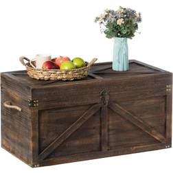 Vintiquewise Large Wooden Lockable Trunk Farmhouse Style Rustic Lined Chest Rope Storage Box