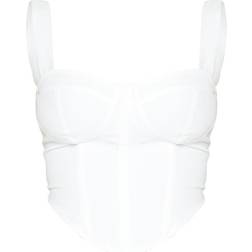 PrettyLittleThing Shape Woven Corset Crop Top - White