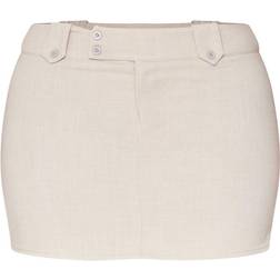 PrettyLittleThing Shape Woven Micro Mini Skirt - Stone